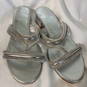 Silver Party Rhinestone Flat Slip On New Sandals